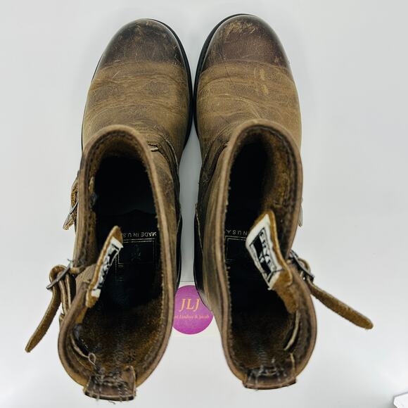 Frye Women's Engineer 8R Dark Brown Leather Made in USA Moto Boots Size 8.5 - Picture 9 of 12